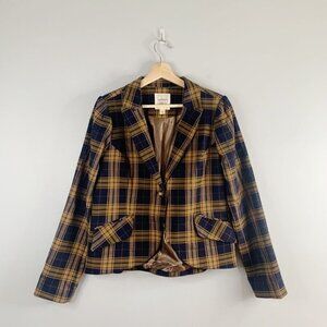 Plaid Blazer in Navy and Tan